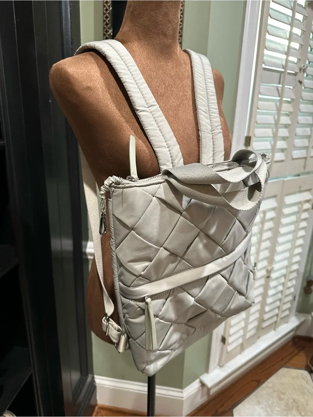 House of Harlow 1960 Quilted Gray Backpack – Gold Hardware